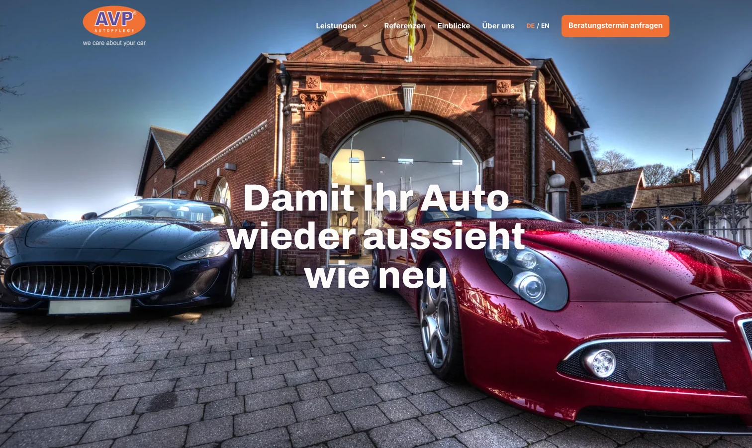 Hero der Website von AVP Autopflege
