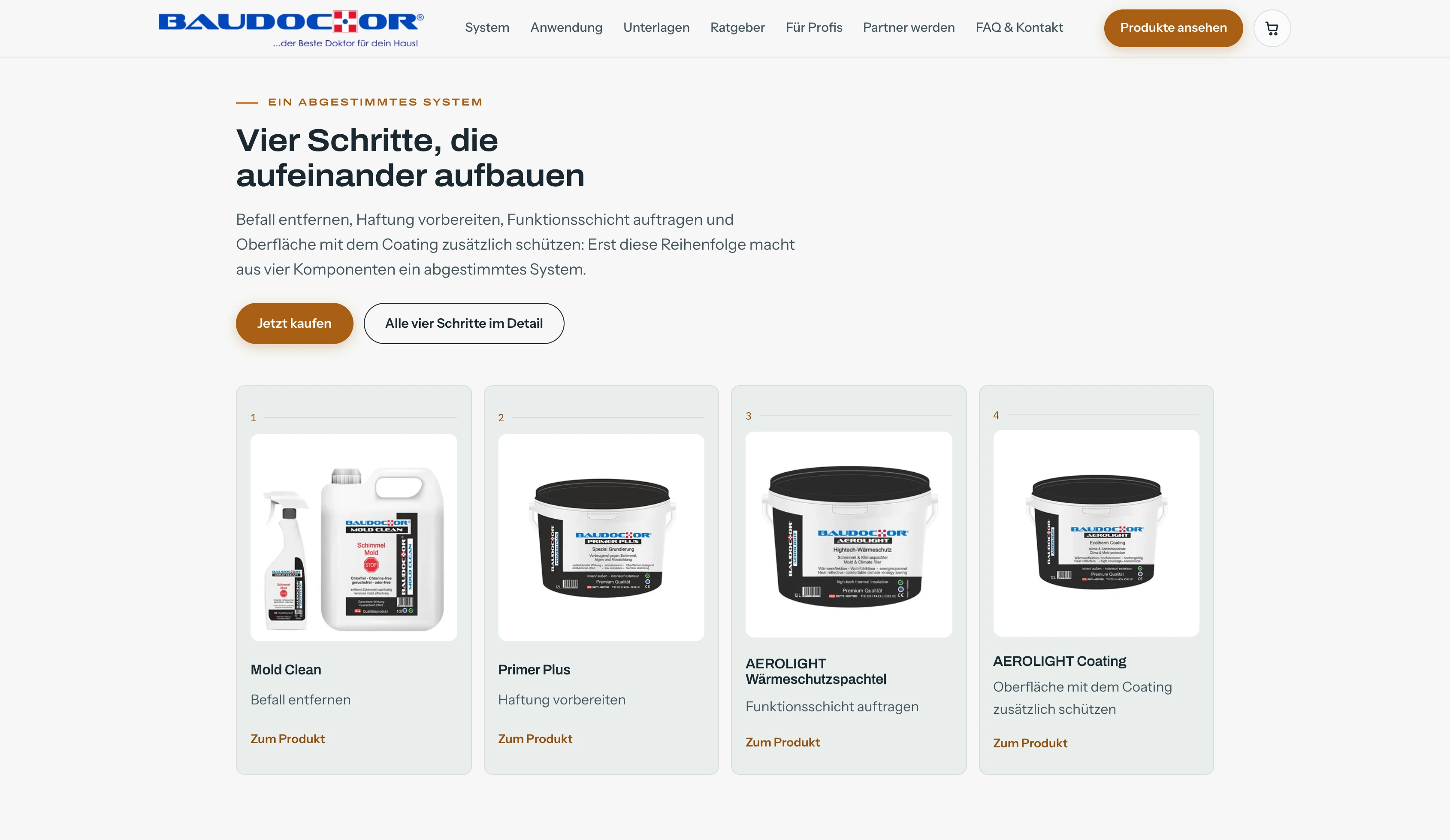 Vier Systemkomponenten auf der Website von BAUDOCTOR