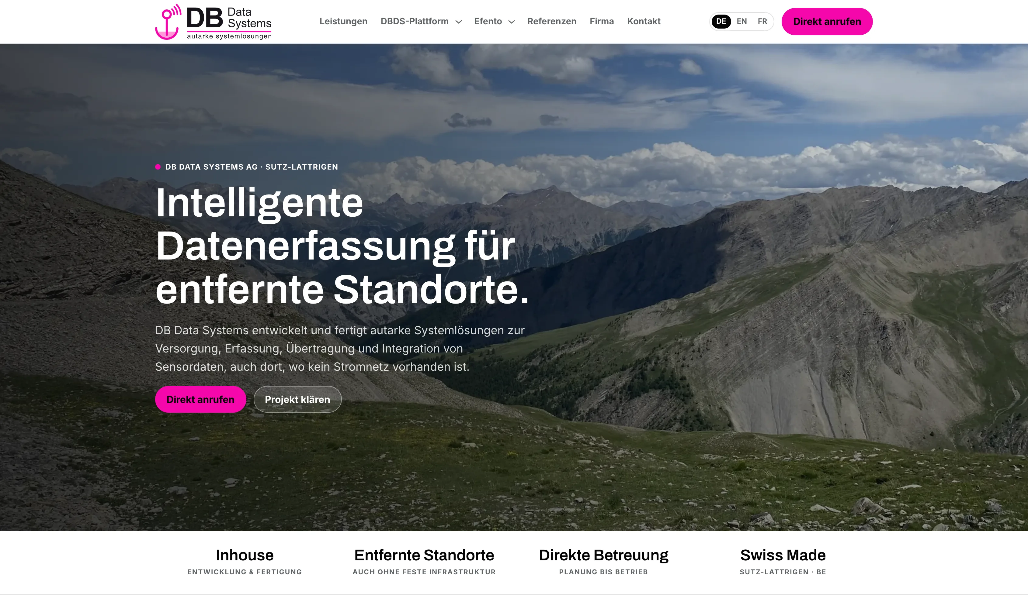 DB Data Systems AG homepage with an alpine panorama