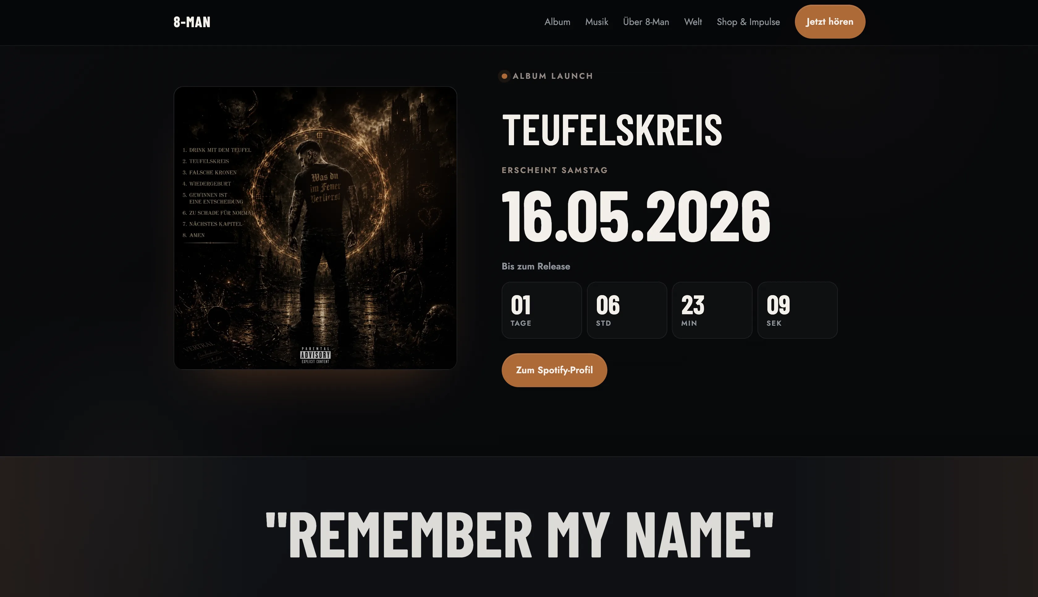 Album launch area on the 8-Man website