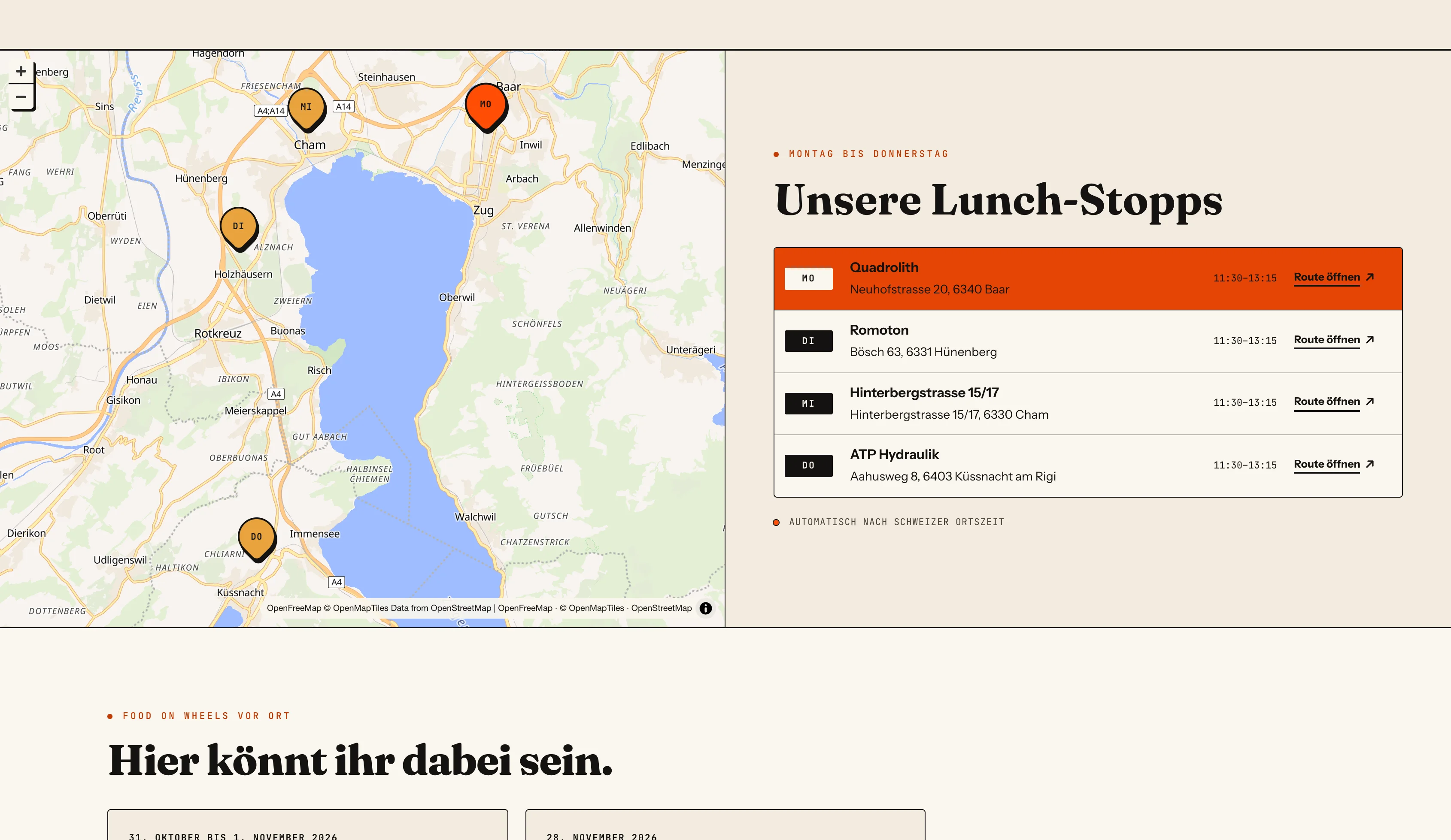 Interaktive Truck-Karte und Lunch-Stopps von Food on Wheels