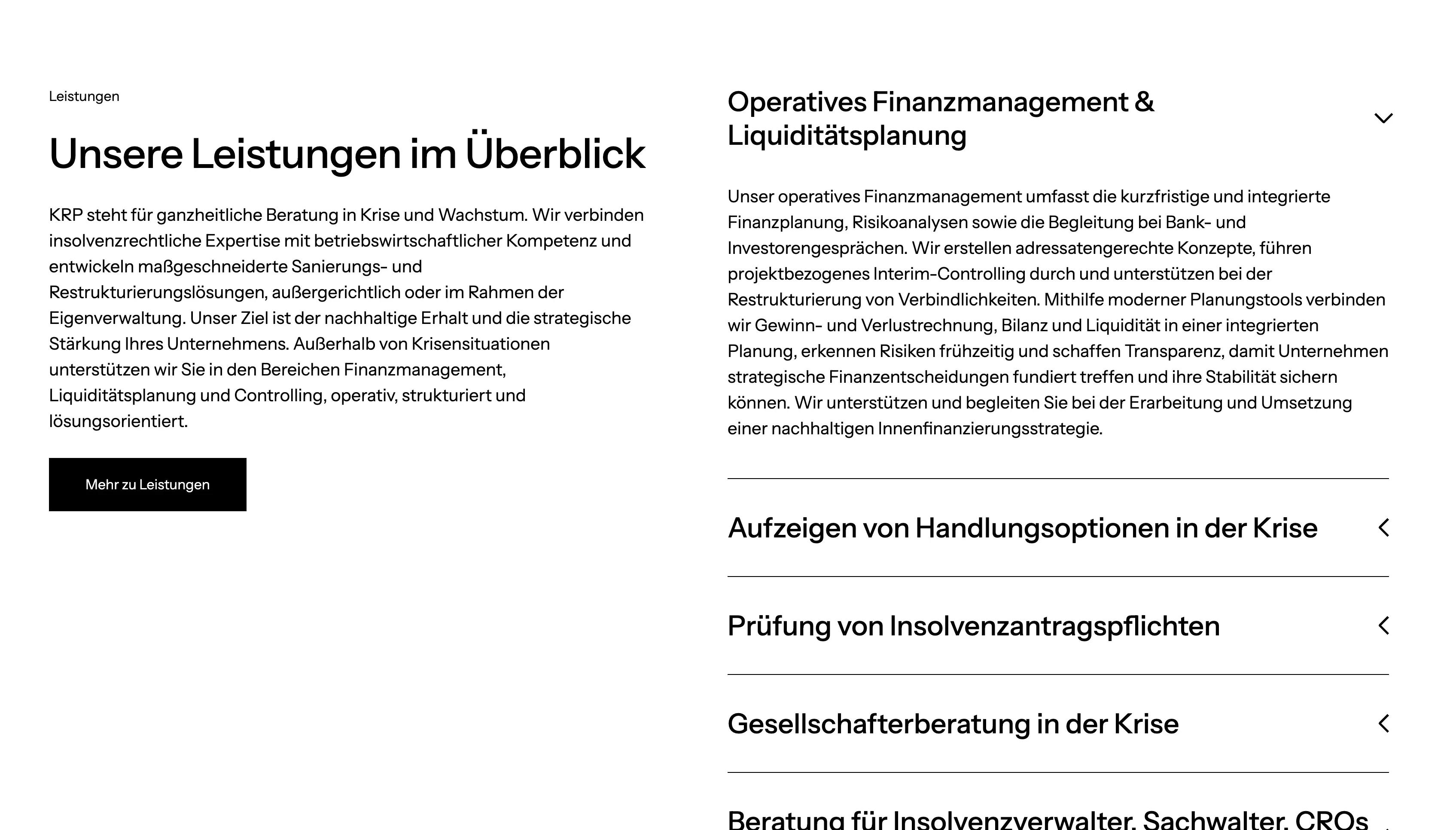 Service overview on the KRP Consult website