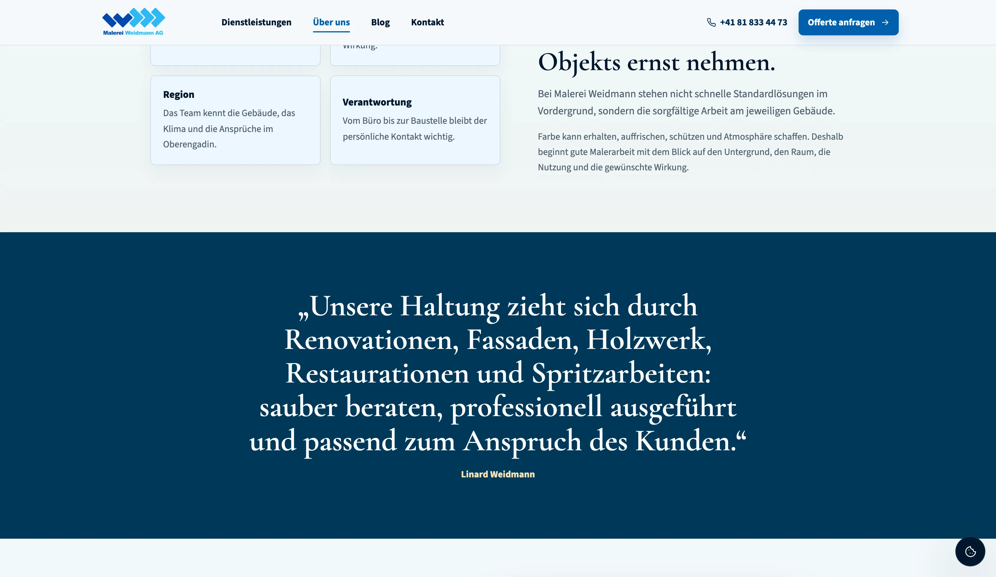 Zitat von Linard Weidmann zur Haltung von Malerei Weidmann AG