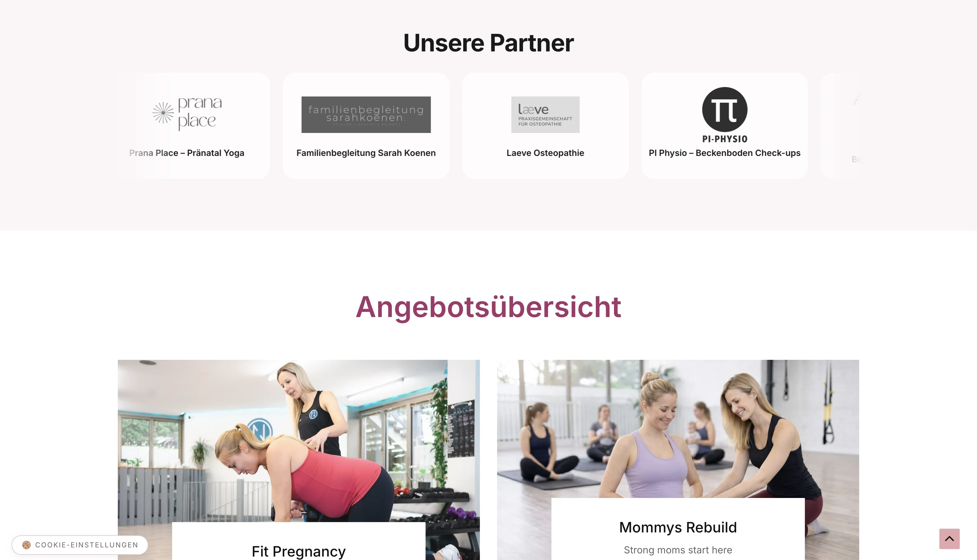 MOMMYS GYM offer overview on the website
