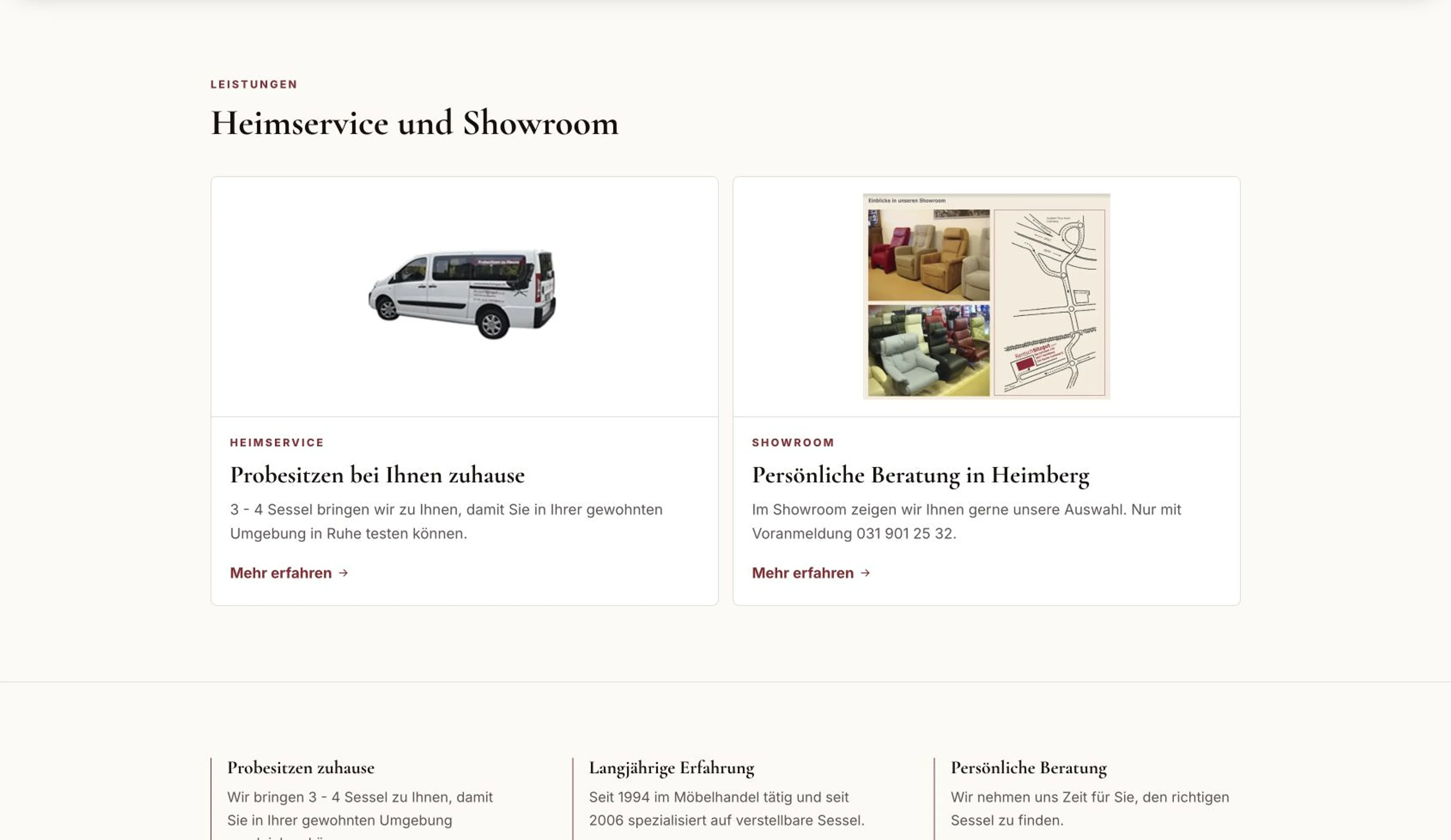 Heimservice und Showroom auf der RentschSitzgut Website