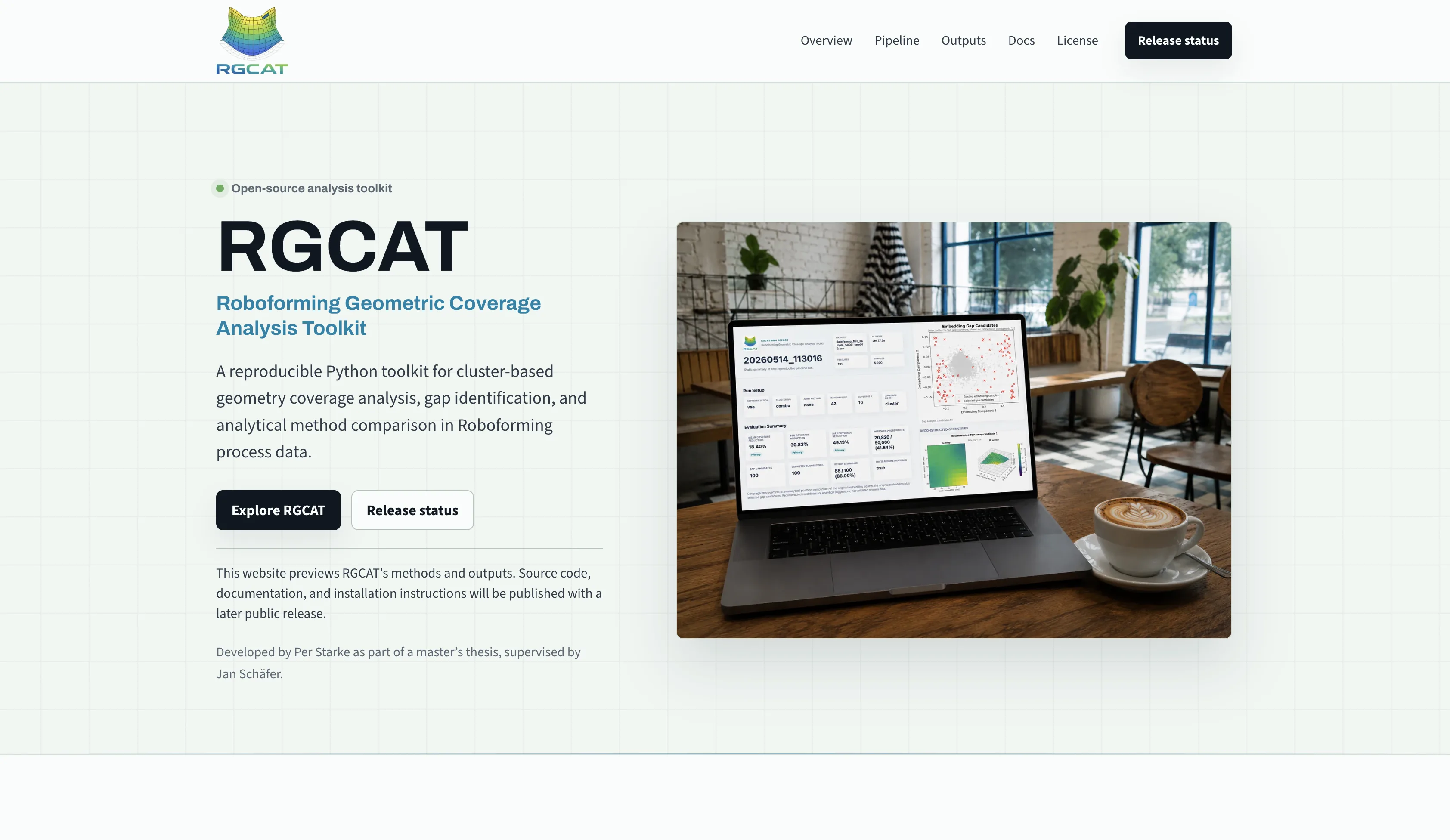RGCAT landing page introducing the Roboforming Geometric Coverage Analysis Toolkit
