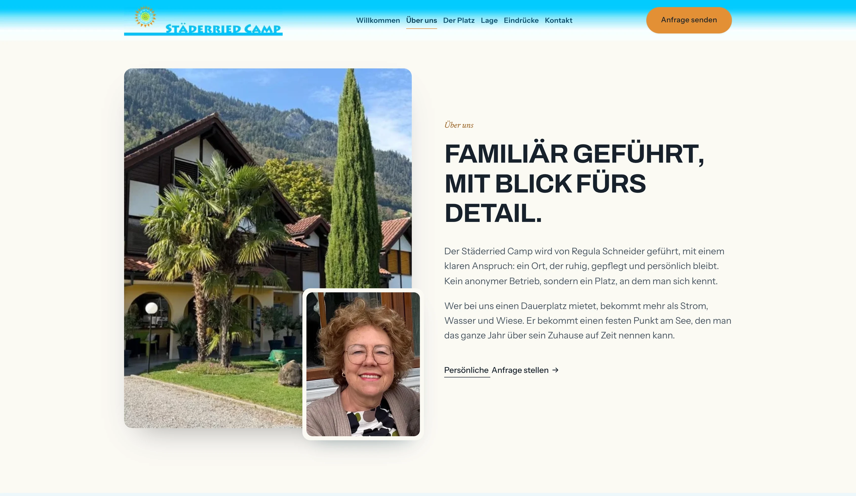 Über-uns-Sektion von Städerried Camp mit Regula Schneider