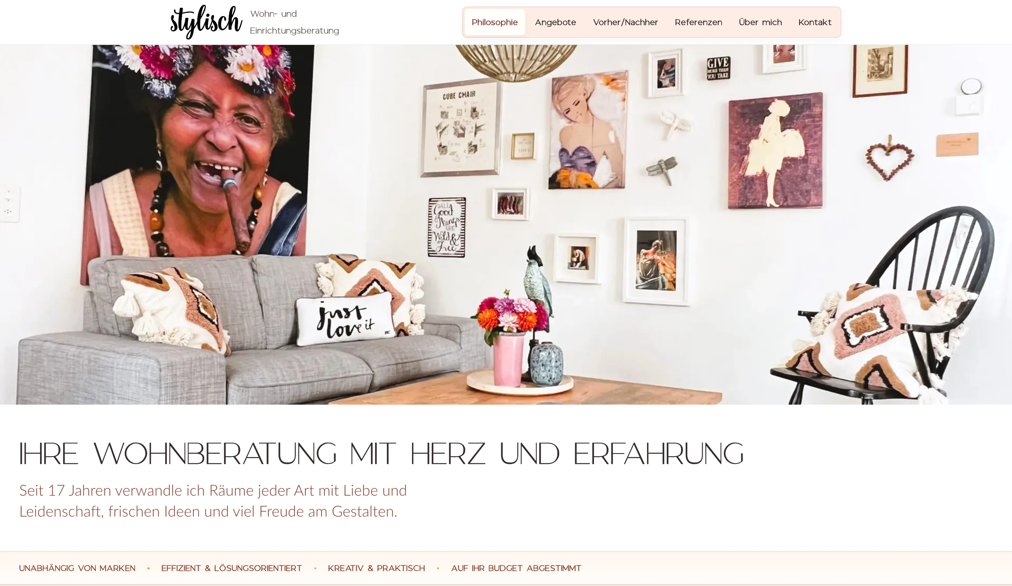 Hero section of the stylisch Wohn- und Einrichtungsberatung website