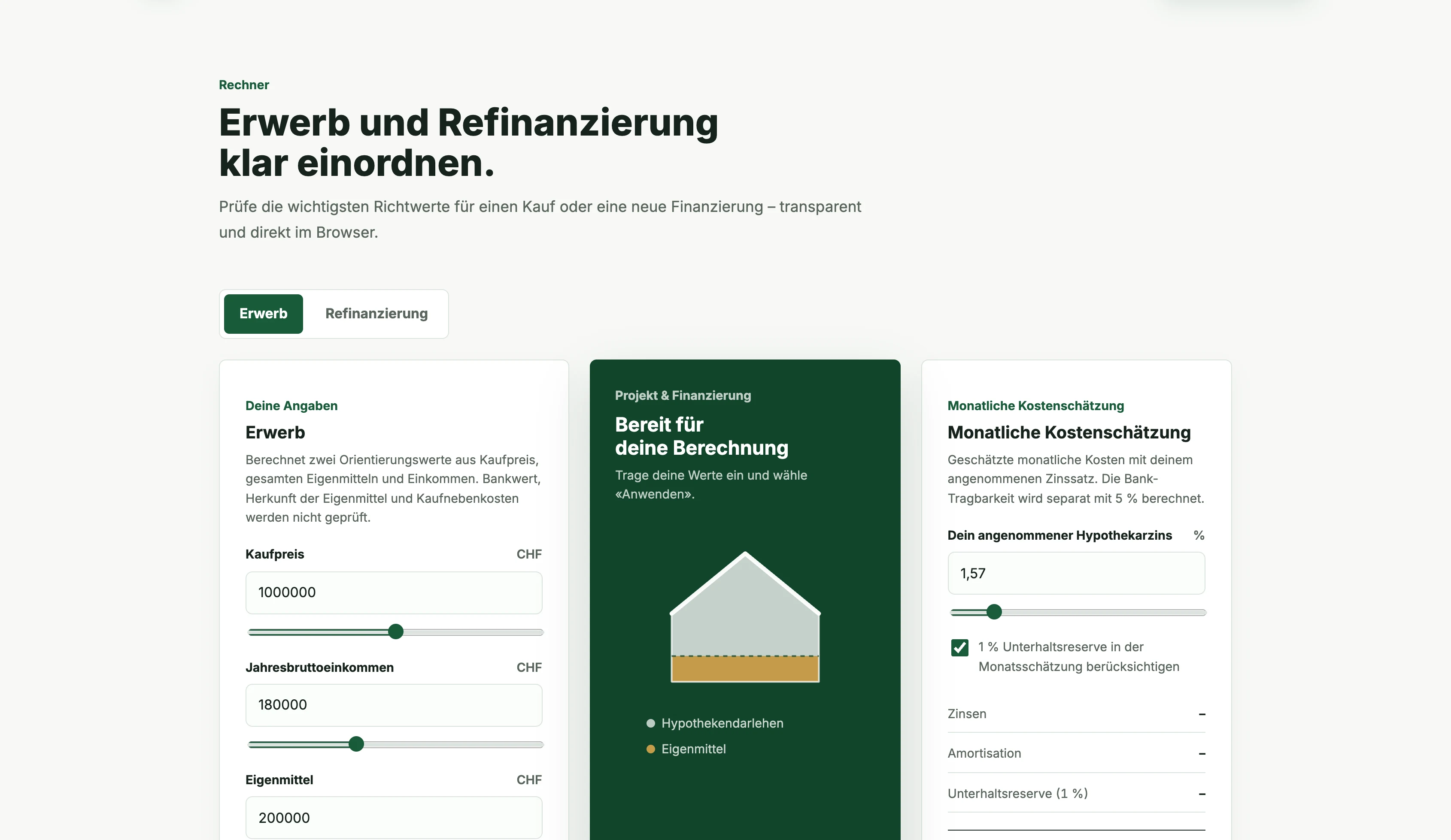 Interaktiver Finanzierungsrechner auf der VEEDU Website