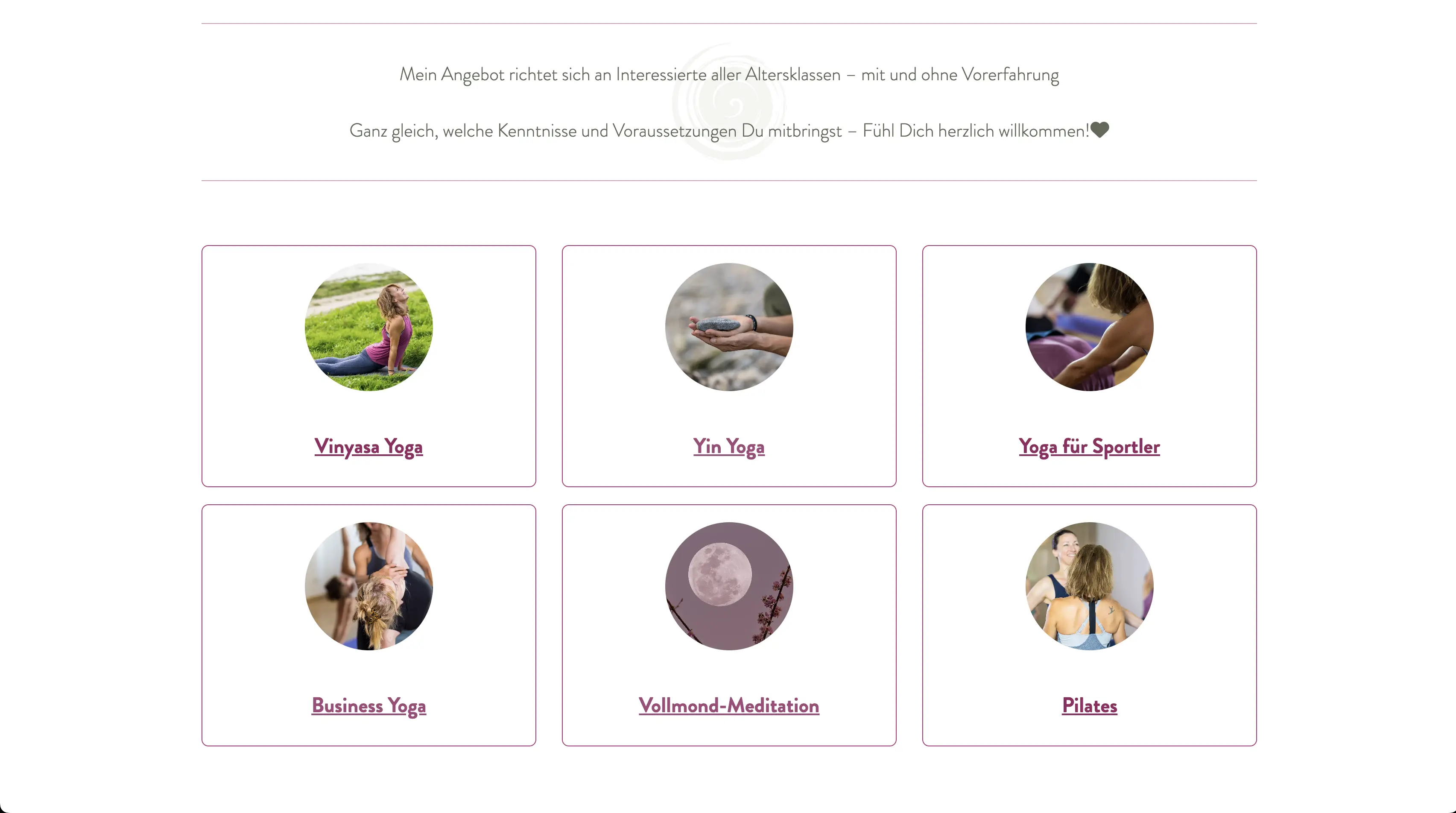 Website for inBewegung: Yoga, Pilates, Meditation