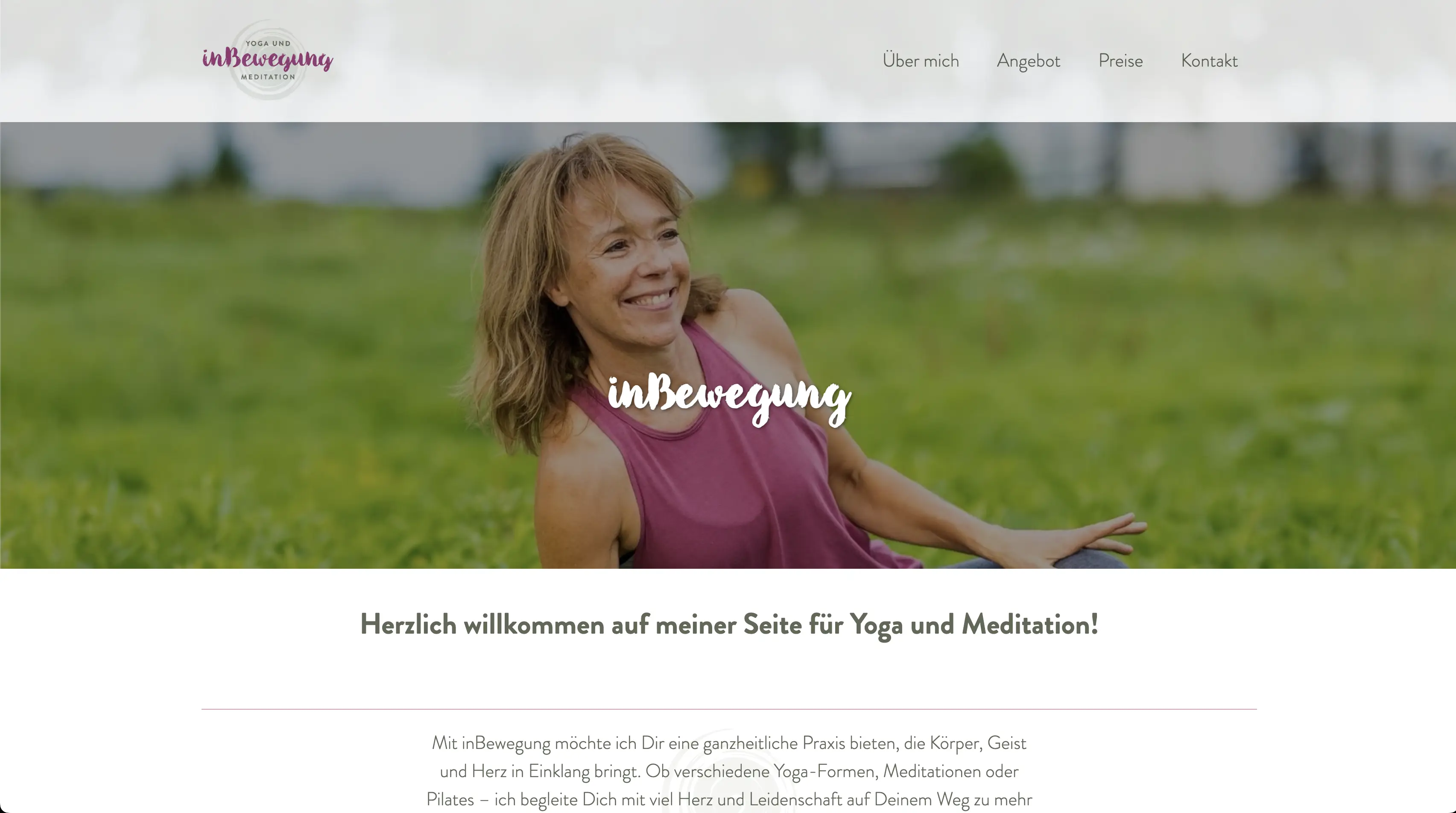 Website for inBewegung: Yoga, Pilates, Meditation