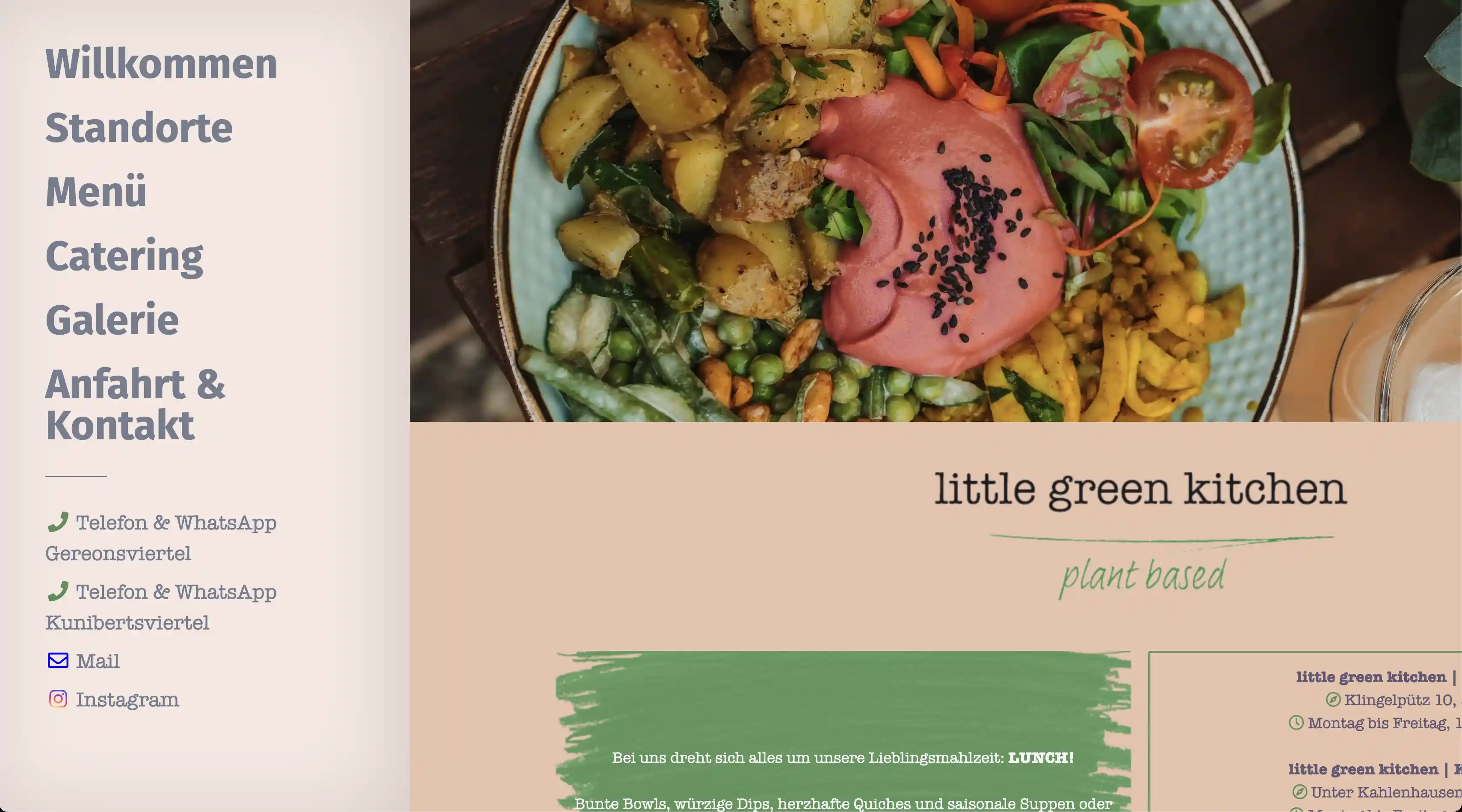 Website für little green kitchen, plant based lunch in Köln